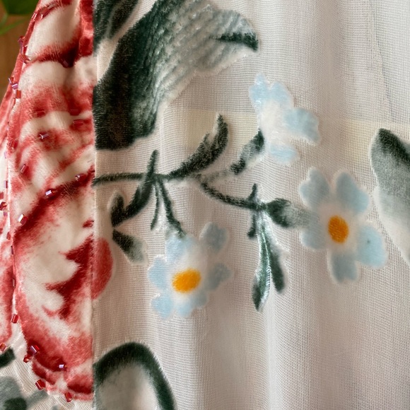 Hale Bob Beaded Silk Velvet Women’s Floral Blouse Top Size Large Designer Spring - Picture 5 of 9